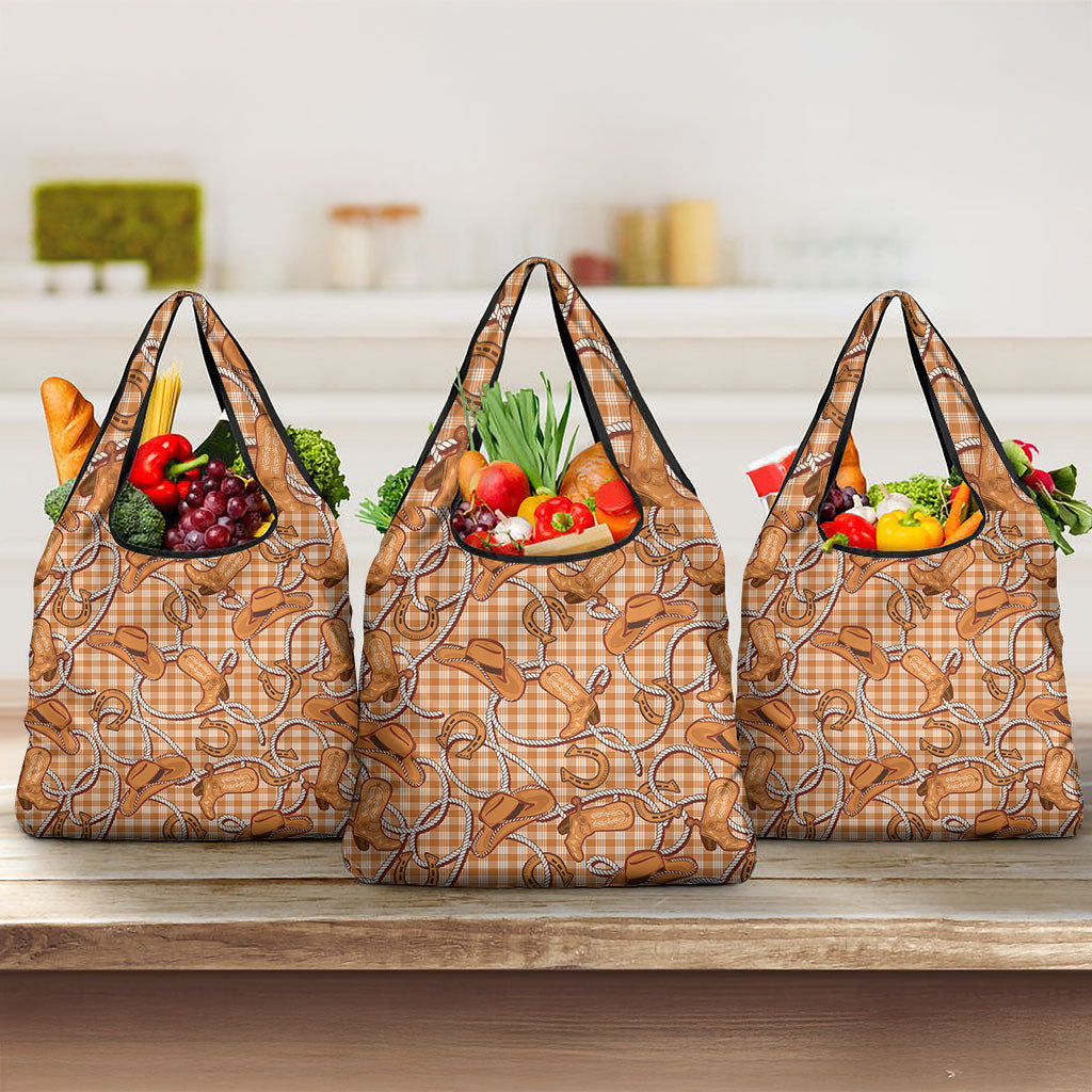 Brown Hawaii Palaka Cowboy Grocery Bag Hawaiian Paniolo Festival Spirit LT19 3-pack One Size Brown - Polynesian Pride