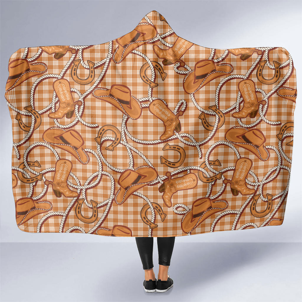 Brown Hawaii Palaka Cowboy Hooded Blanket Hawaiian Paniolo Festival Spirit LT19 One Size Brown - Polynesian Pride