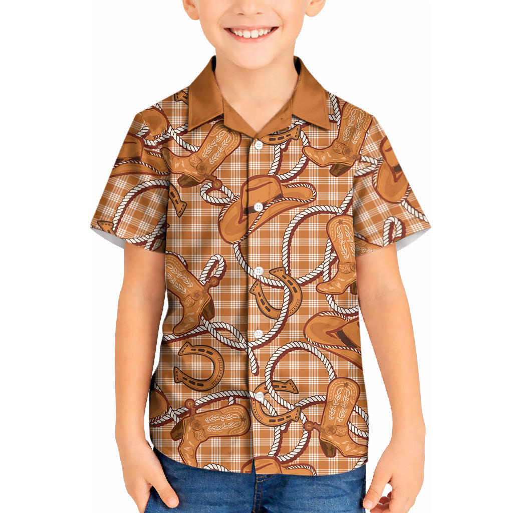 Brown Hawaii Palaka Cowboy Kid Hawaiian Shirt Hawaiian Paniolo Festival Spirit LT19 Kid Brown - Polynesian Pride