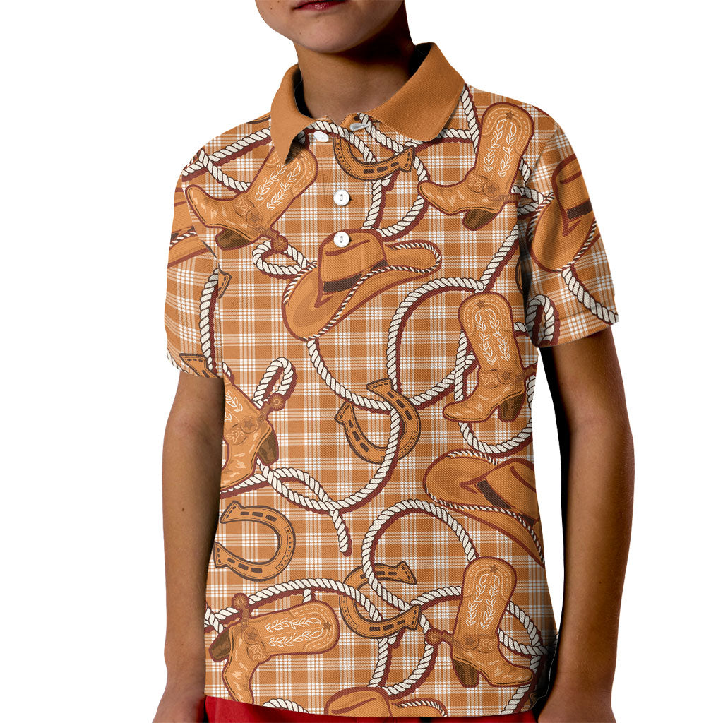 Brown Hawaii Palaka Cowboy Kid Polo Shirt Hawaiian Paniolo Festival Spirit LT19 Kid Brown - Polynesian Pride
