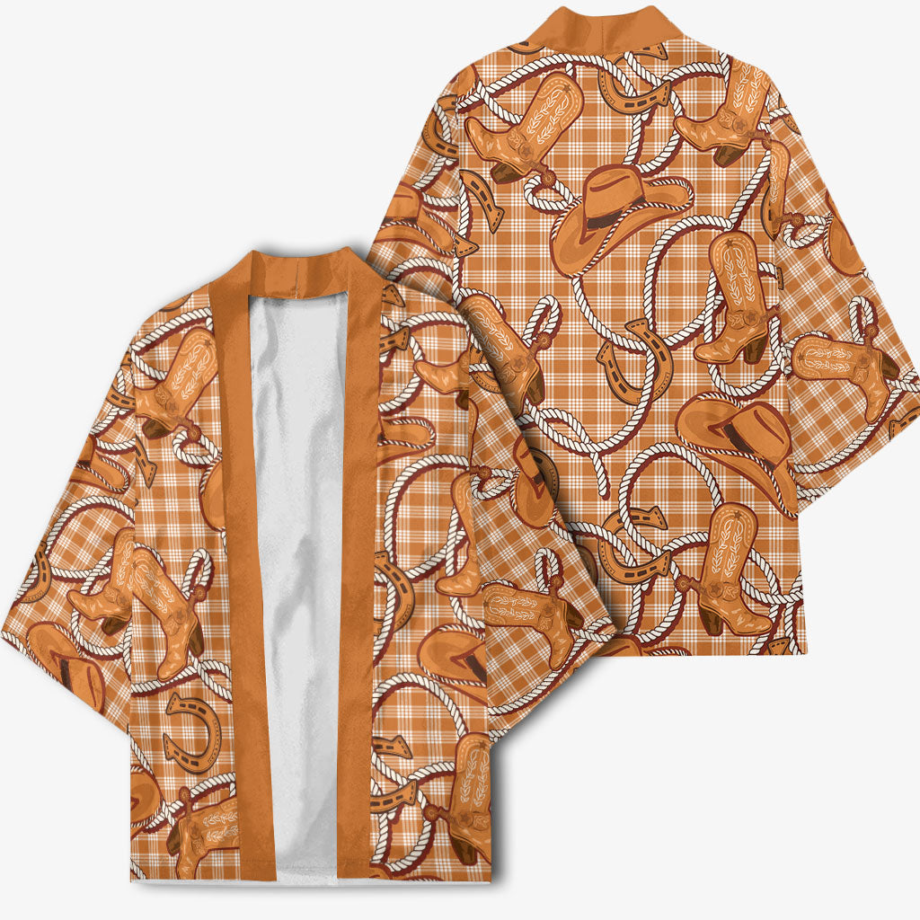Brown Hawaii Palaka Cowboy Kimono Hawaiian Paniolo Festival Spirit LT19 - Polynesian Pride