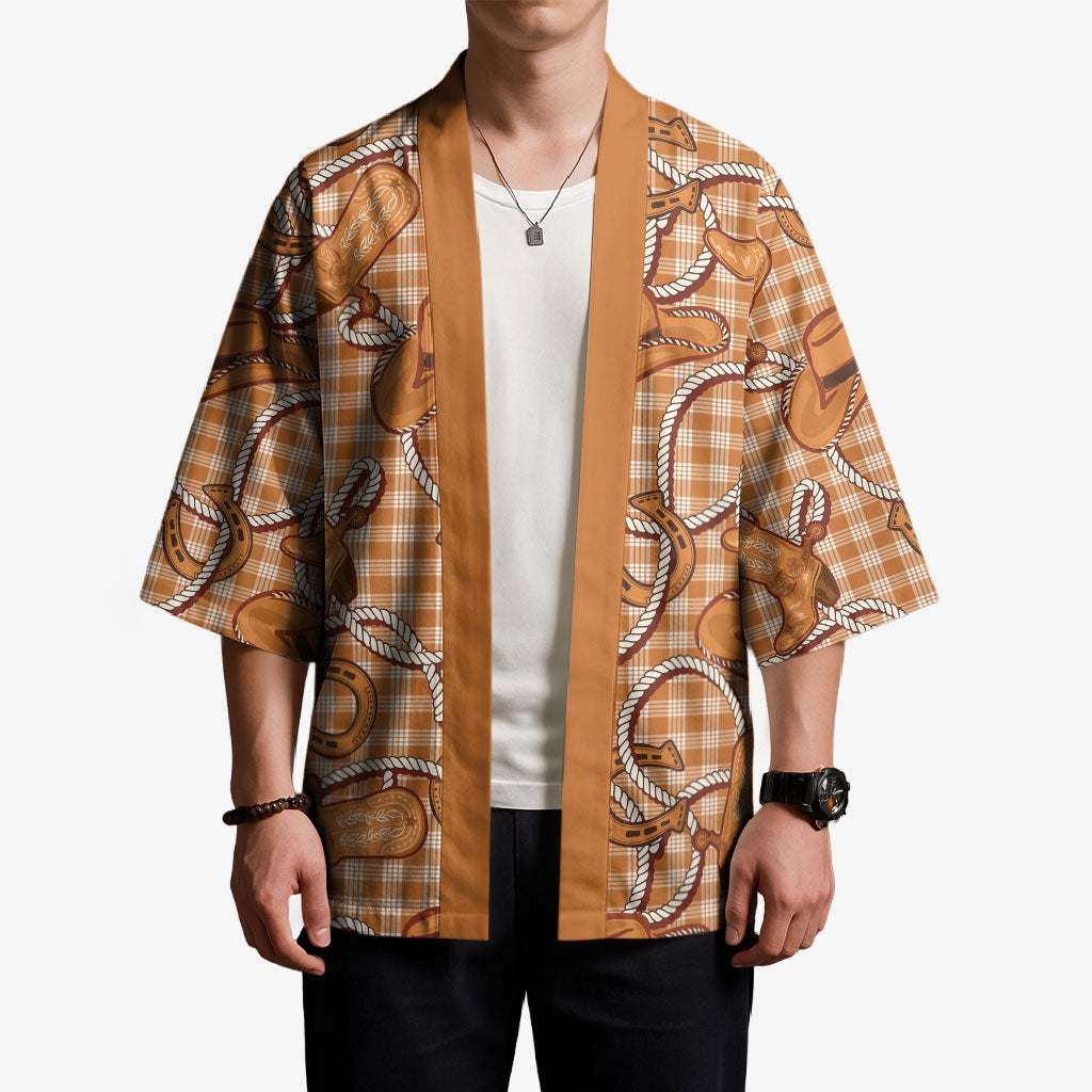 Brown Hawaii Palaka Cowboy Kimono Hawaiian Paniolo Festival Spirit LT19 - Polynesian Pride