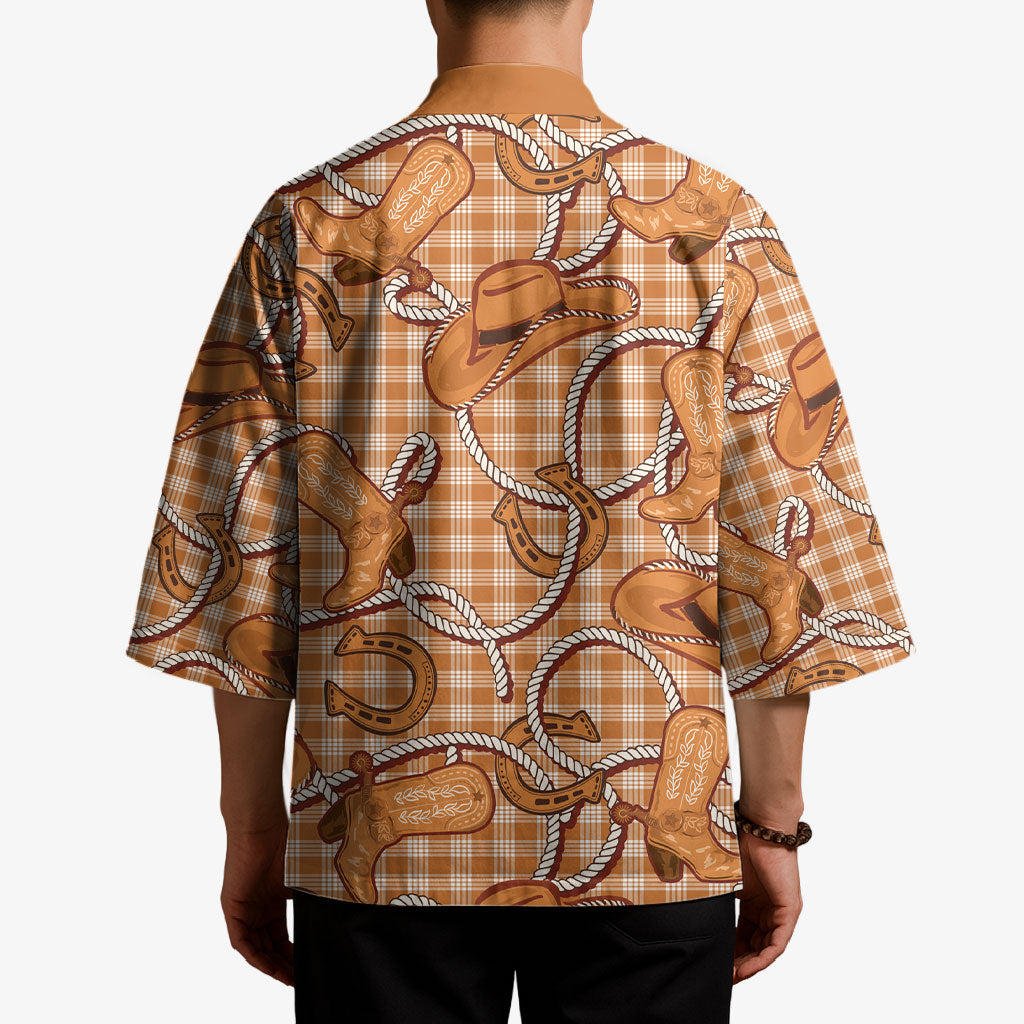 Brown Hawaii Palaka Cowboy Kimono Hawaiian Paniolo Festival Spirit LT19 - Polynesian Pride