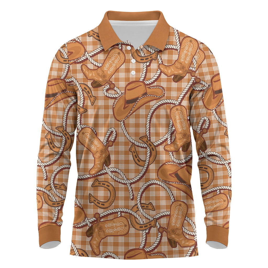 Brown Hawaii Palaka Cowboy Long Sleeve Polo Shirt Hawaiian Paniolo Festival Spirit