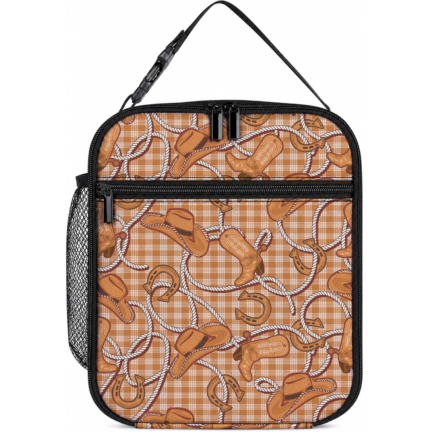 Brown Hawaii Palaka Cowboy Lunch Bag Hawaiian Paniolo Festival Spirit LT19 10.2 × 8.3 × 4.3 inch Brown - Polynesian Pride