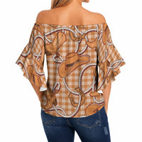 Brown Hawaii Palaka Cowboy Off Shoulder Wrap Waist Top Hawaiian Paniolo Festival Spirit LT19 - Polynesian Pride