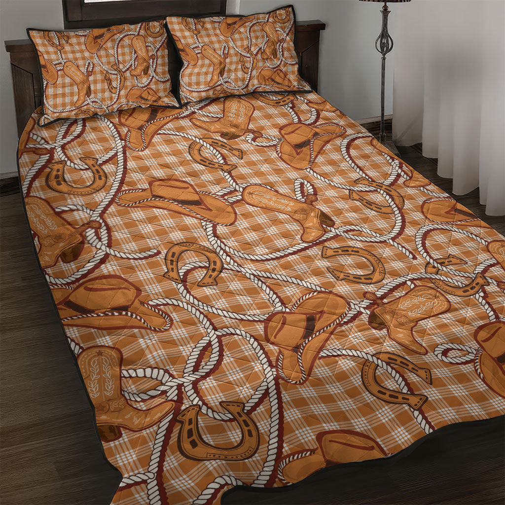 Brown Hawaii Palaka Cowboy Quilt Bed Set Hawaiian Paniolo Festival Spirit