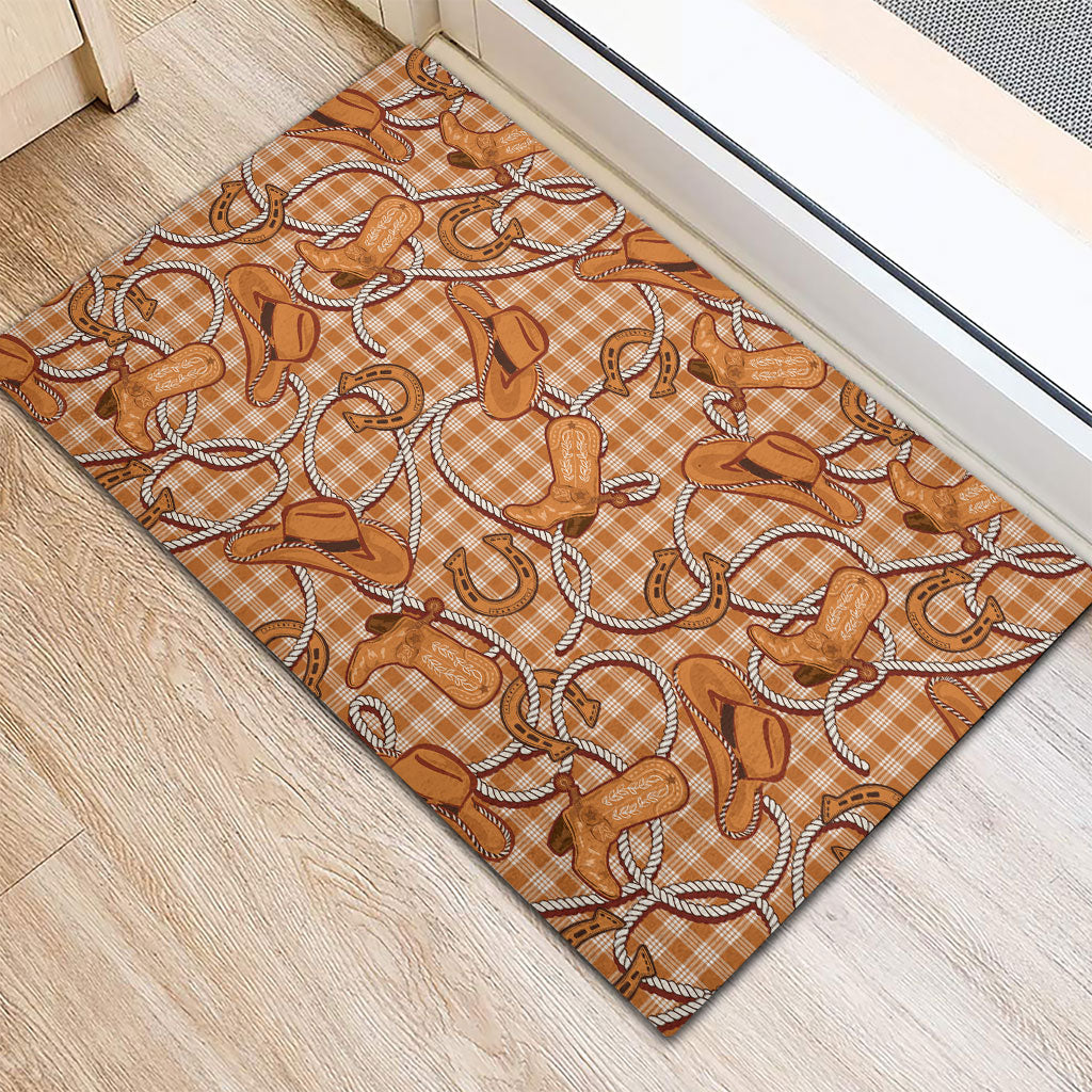 Brown Hawaii Palaka Cowboy Rubber Doormat Hawaiian Paniolo Festival Spirit LT19 - Polynesian Pride