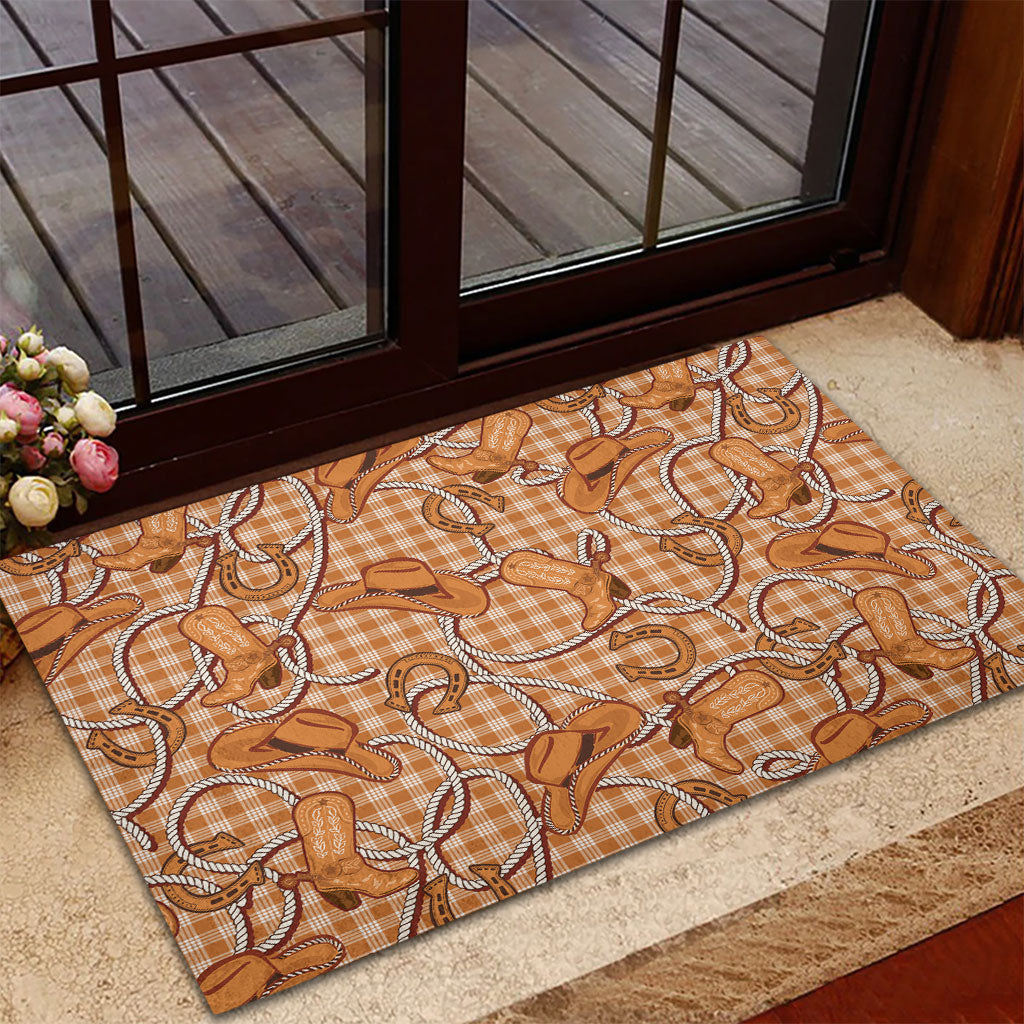 Brown Hawaii Palaka Cowboy Rubber Doormat Hawaiian Paniolo Festival Spirit LT19 - Polynesian Pride