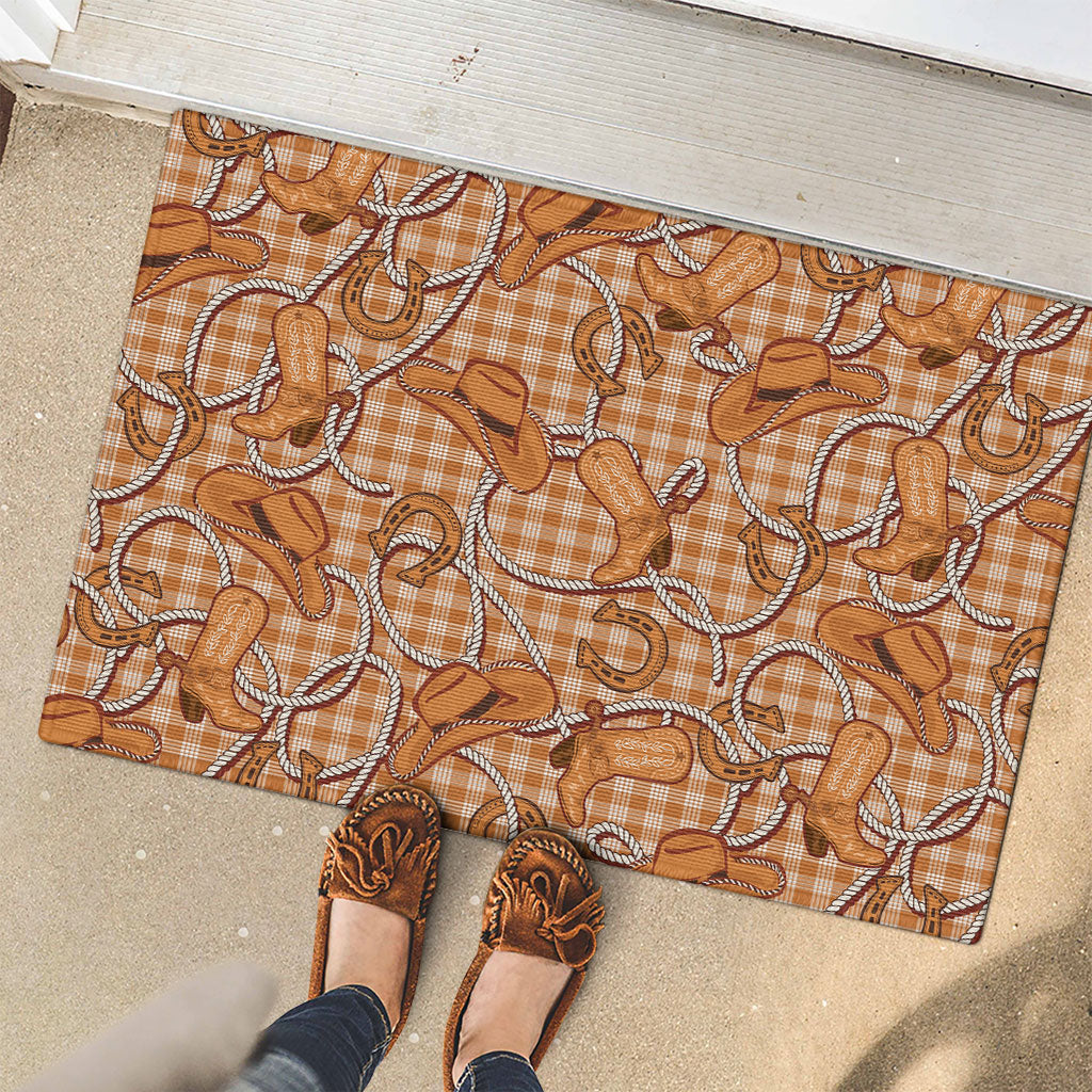 Brown Hawaii Palaka Cowboy Rubber Doormat Hawaiian Paniolo Festival Spirit LT19 - Polynesian Pride