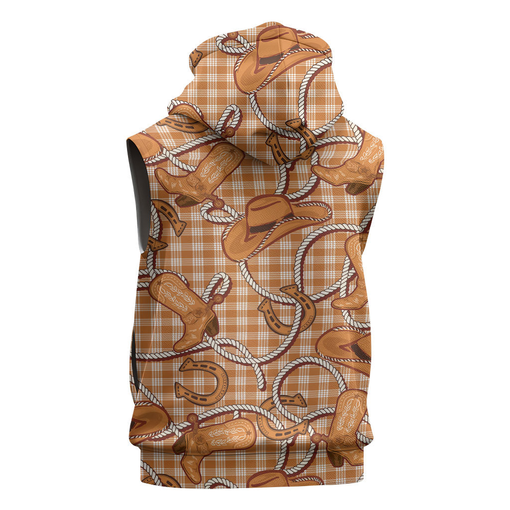 Brown Hawaii Palaka Cowboy Sleeveless Hoodie Hawaiian Paniolo Festival Spirit LT19 - Polynesian Pride