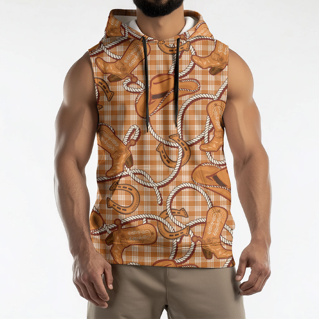 Brown Hawaii Palaka Cowboy Sleeveless Hoodie Hawaiian Paniolo Festival Spirit LT19 - Polynesian Pride
