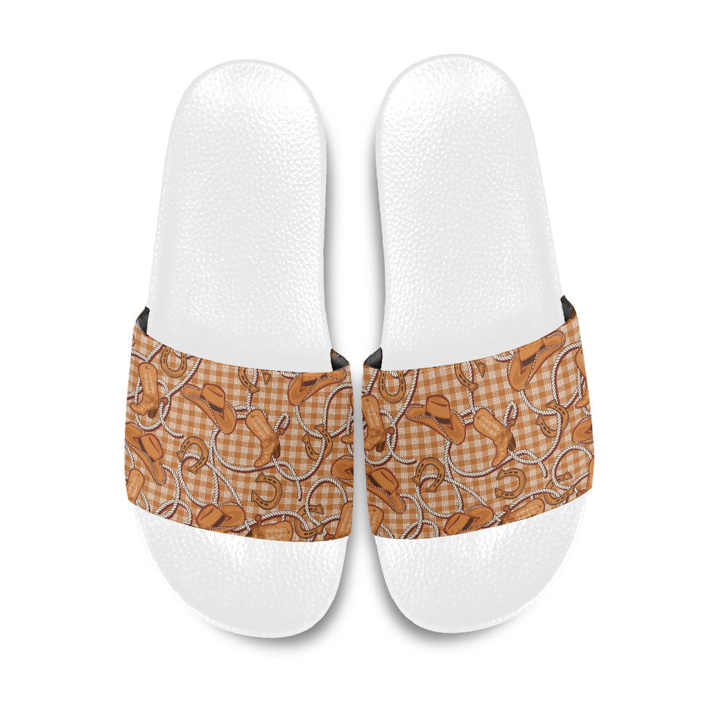 Brown Hawaii Palaka Cowboy Slide Sandals Hawaiian Paniolo Festival Spirit LT19 Brown - Polynesian Pride
