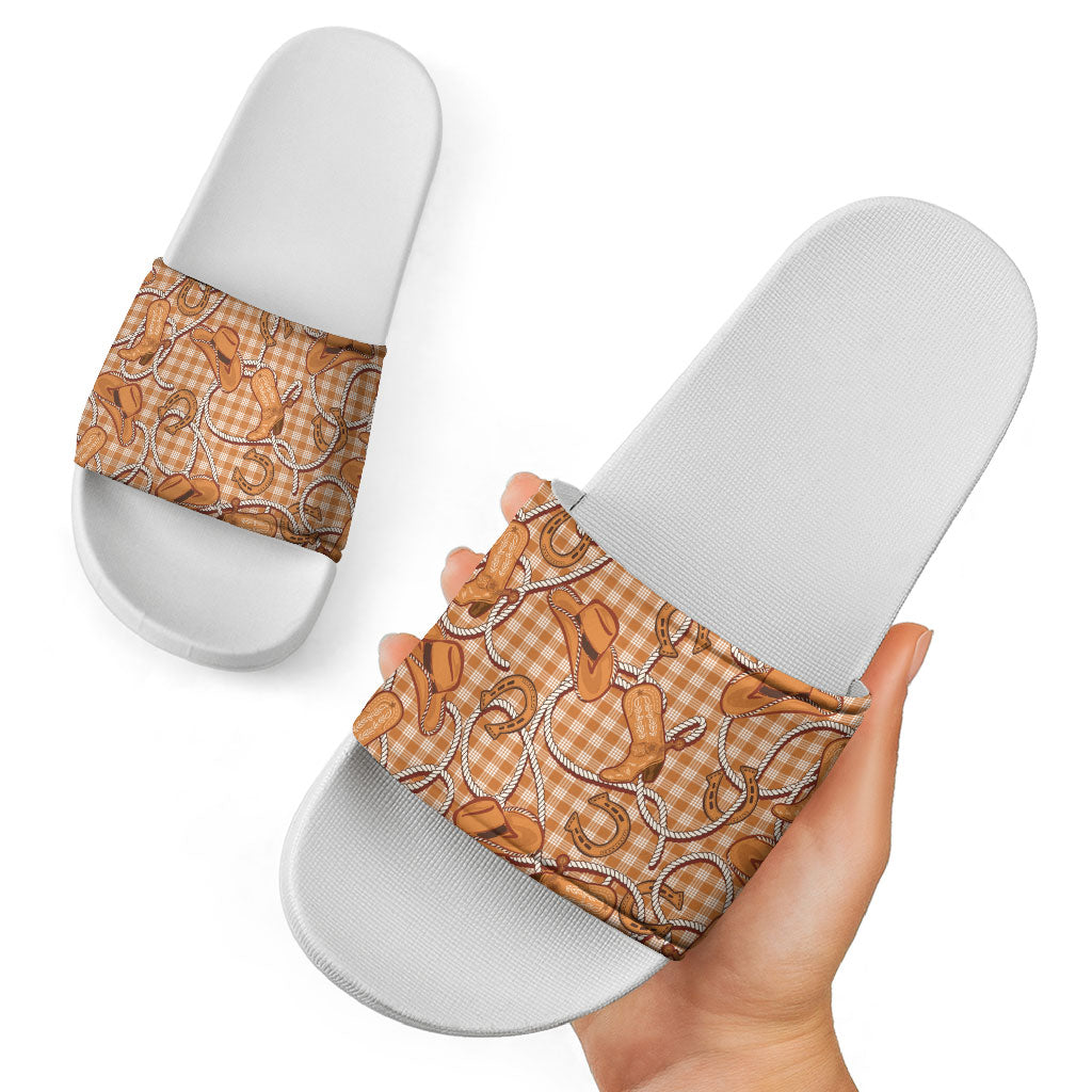 Brown Hawaii Palaka Cowboy Slide Sandals Hawaiian Paniolo Festival Spirit LT19 - Polynesian Pride