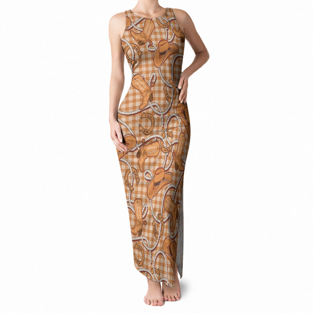 Brown Hawaii Palaka Cowboy Tank Maxi Dress Hawaiian Paniolo Festival Spirit LT19 Women Brown - Polynesian Pride