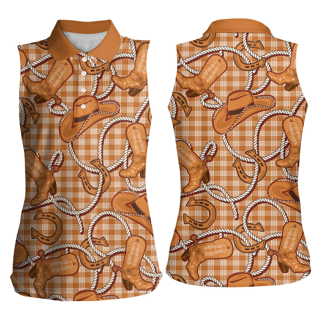 Brown Hawaii Palaka Cowboy Women Sleeveless Polo Shirt Hawaiian Paniolo Festival Spirit LT19 - Polynesian Pride