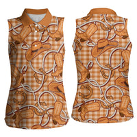 Brown Hawaii Palaka Cowboy Women Sleeveless Polo Shirt Hawaiian Paniolo Festival Spirit LT19 - Polynesian Pride