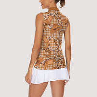 Brown Hawaii Palaka Cowboy Women Sleeveless Polo Shirt Hawaiian Paniolo Festival Spirit LT19 - Polynesian Pride