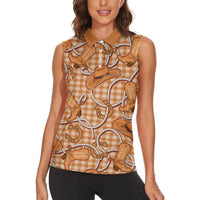 Brown Hawaii Palaka Cowboy Women Sleeveless Polo Shirt Hawaiian Paniolo Festival Spirit LT19 - Polynesian Pride
