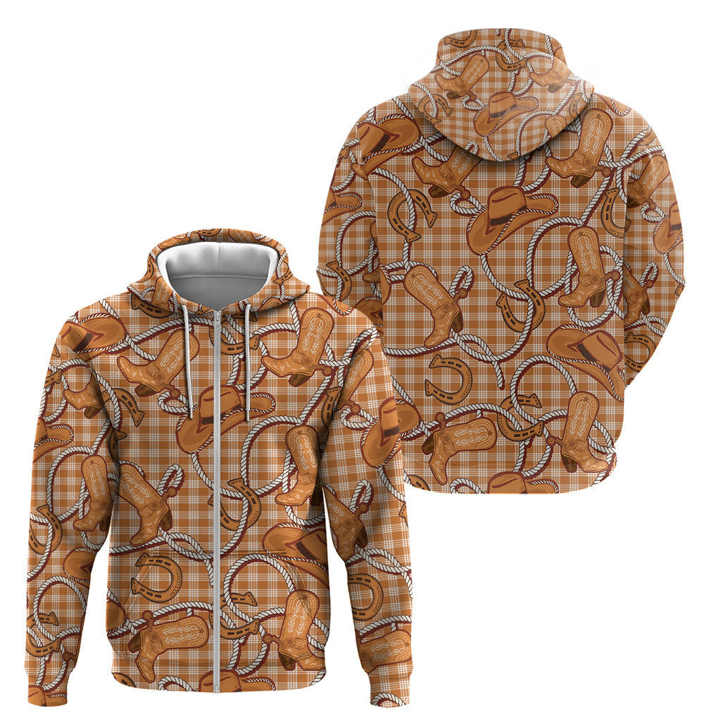Brown Hawaii Palaka Cowboy Zip Hoodie Hawaiian Paniolo Festival Spirit LT19 - Polynesian Pride