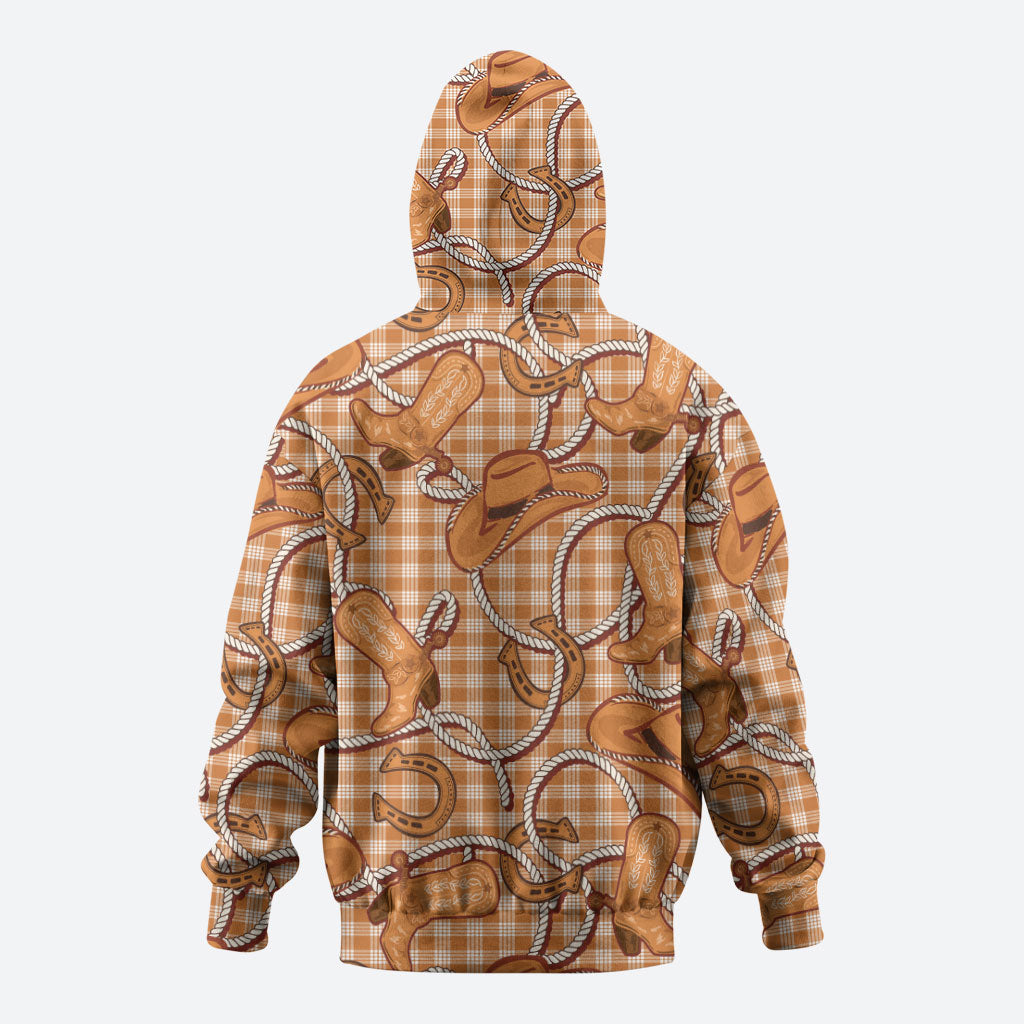Brown Hawaii Palaka Cowboy Zip Hoodie Hawaiian Paniolo Festival Spirit LT19 - Polynesian Pride