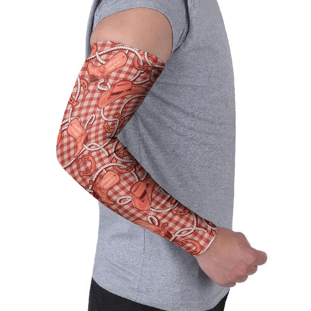 Red Hawaii Palaka Cowboy Arm Sleeves Hawaiian Paniolo Festival Spirit LT19 - Polynesian Pride
