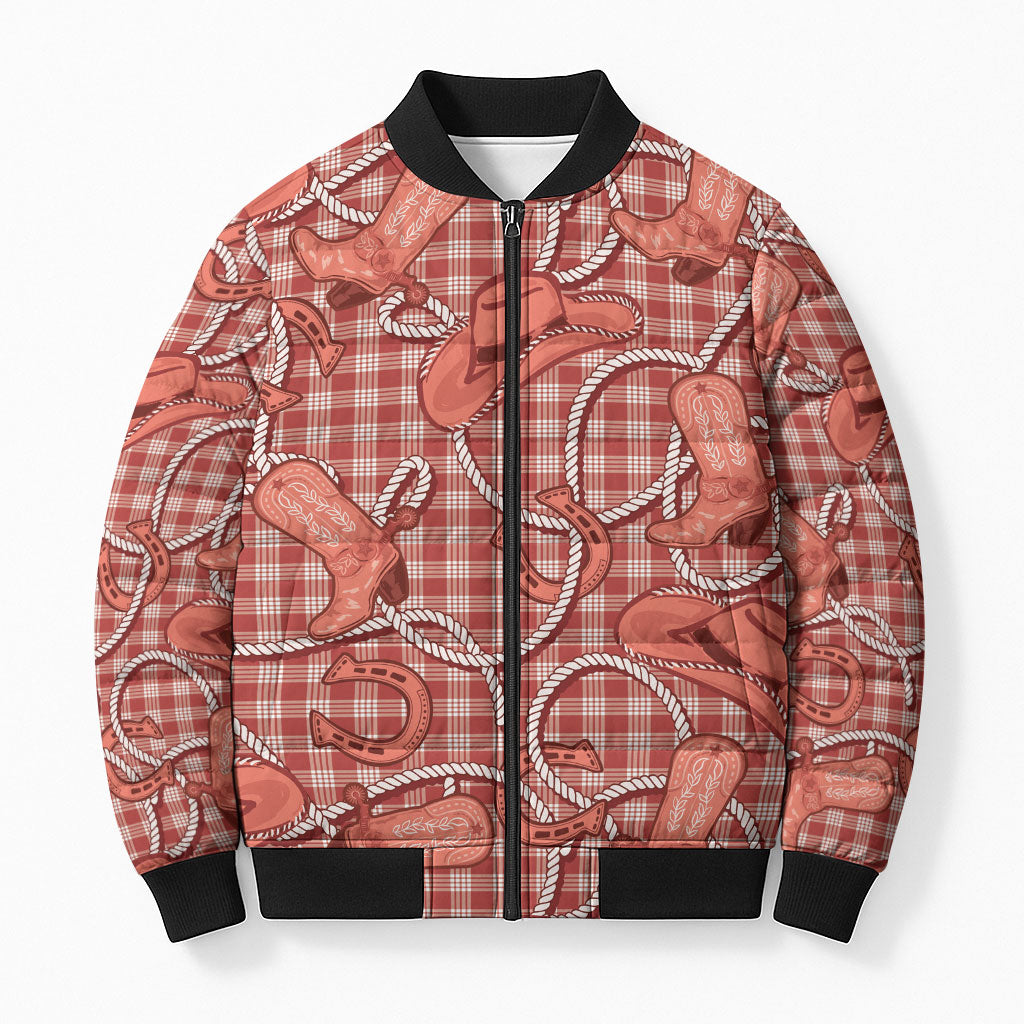 Red Hawaii Palaka Cowboy Bomber Puffer Jacket Hawaiian Paniolo Festival Spirit LT19 Unisex Red - Polynesian Pride