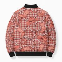 Red Hawaii Palaka Cowboy Bomber Puffer Jacket Hawaiian Paniolo Festival Spirit LT19 - Polynesian Pride