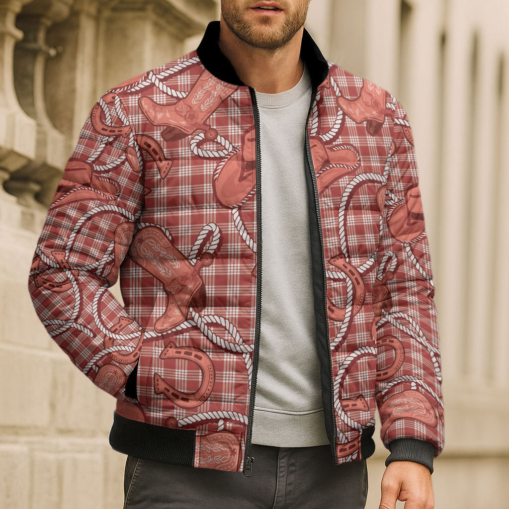 Red Hawaii Palaka Cowboy Bomber Puffer Jacket Hawaiian Paniolo Festival Spirit LT19 - Polynesian Pride