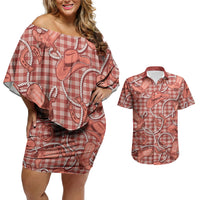 Red Hawaii Palaka Cowboy Couples Matching Off Shoulder Short Dress and Hawaiian Shirt Hawaiian Paniolo Festival Spirit LT19 Red - Polynesian Pride