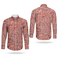 Red Hawaii Palaka Cowboy Couples Matching Off The Shoulder Long Sleeve Dress and Long Sleeve Button Shirt Hawaiian Paniolo Festival Spirit LT19 - Polynesian Pride