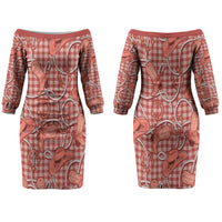 Red Hawaii Palaka Cowboy Couples Matching Off The Shoulder Long Sleeve Dress and Long Sleeve Button Shirt Hawaiian Paniolo Festival Spirit LT19 - Polynesian Pride