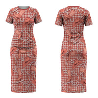 Red Hawaii Palaka Cowboy Couples Matching Short Sleeve Bodycon Dress and Long Sleeve Button Shirt Hawaiian Paniolo Festival Spirit LT19 - Polynesian Pride