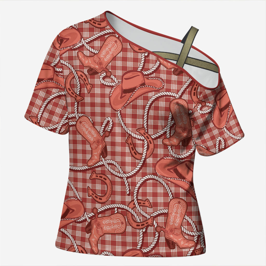 Red Hawaii Palaka Cowboy Cross Shoulder Shirt Hawaiian Paniolo Festival Spirit LT19 Female Red - Polynesian Pride
