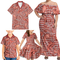 Red Hawaii Palaka Cowboy Family Matching Off Shoulder Maxi Dress and Hawaiian Shirt Hawaiian Paniolo Festival Spirit LT19 - Polynesian Pride