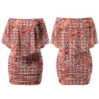 Red Hawaii Palaka Cowboy Family Matching Off Shoulder Short Dress and Hawaiian Shirt Hawaiian Paniolo Festival Spirit LT19 Mom's Dress Red - Polynesian Pride