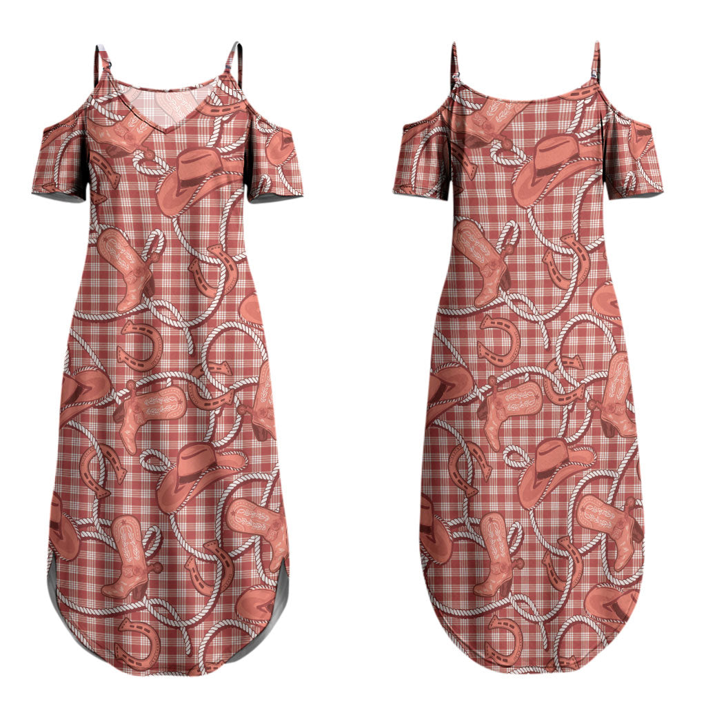 Red Hawaii Palaka Cowboy Family Matching Summer Maxi Dress and Hawaiian Shirt Hawaiian Paniolo Festival Spirit LT19 Mom's Dress Red - Polynesian Pride