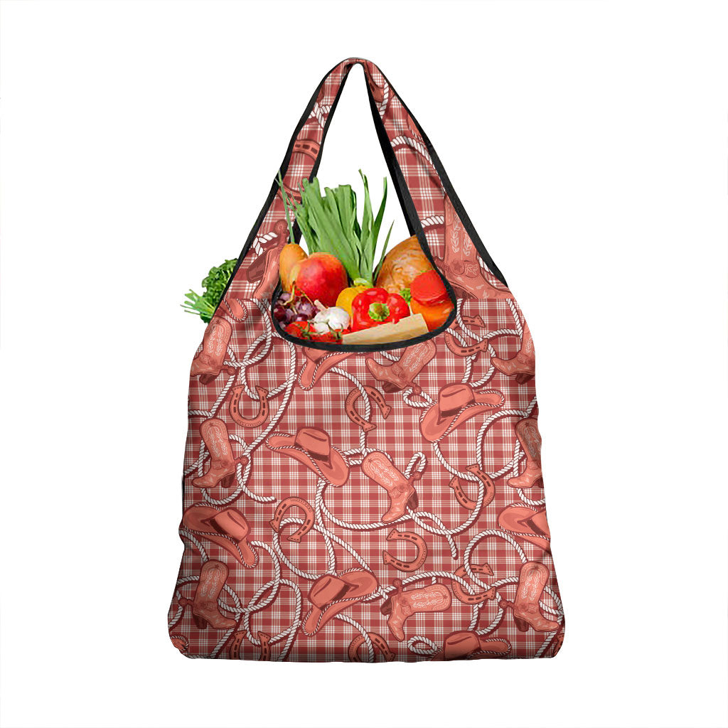 Red Hawaii Palaka Cowboy Grocery Bag Hawaiian Paniolo Festival Spirit LT19 1-pack One Size Red - Polynesian Pride