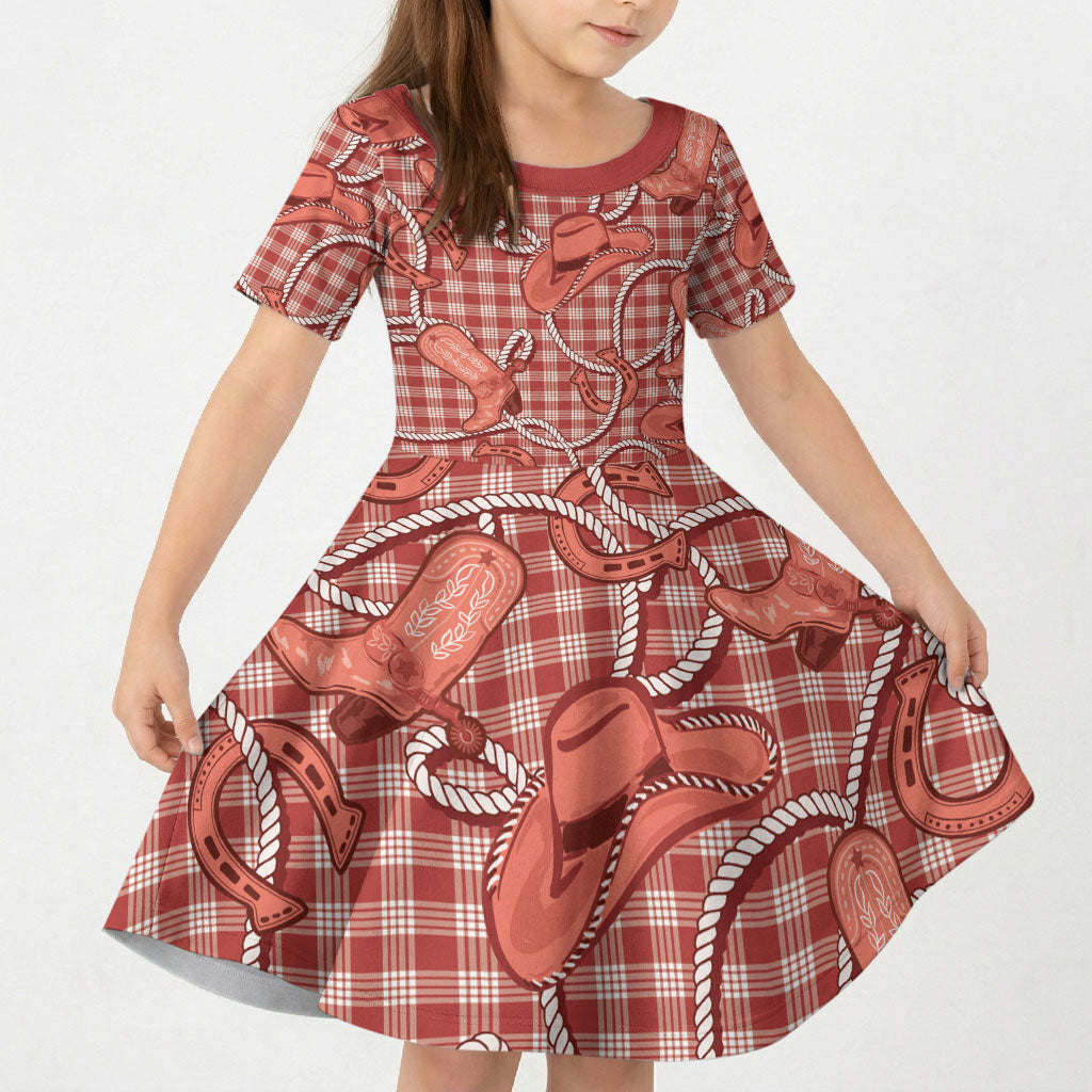 Red Hawaii Palaka Cowboy Kid Short Sleeve Dress Hawaiian Paniolo Festival Spirit