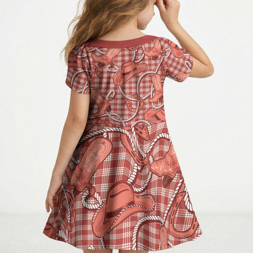 Red Hawaii Palaka Cowboy Kid Short Sleeve Dress Hawaiian Paniolo Festival Spirit LT19 - Polynesian Pride