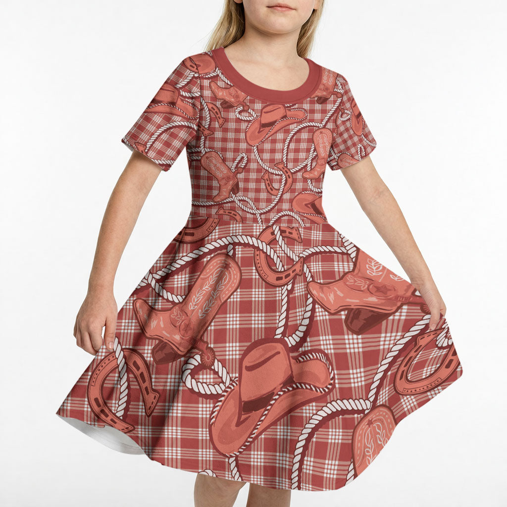 Red Hawaii Palaka Cowboy Kid Short Sleeve Dress Hawaiian Paniolo Festival Spirit LT19 - Polynesian Pride