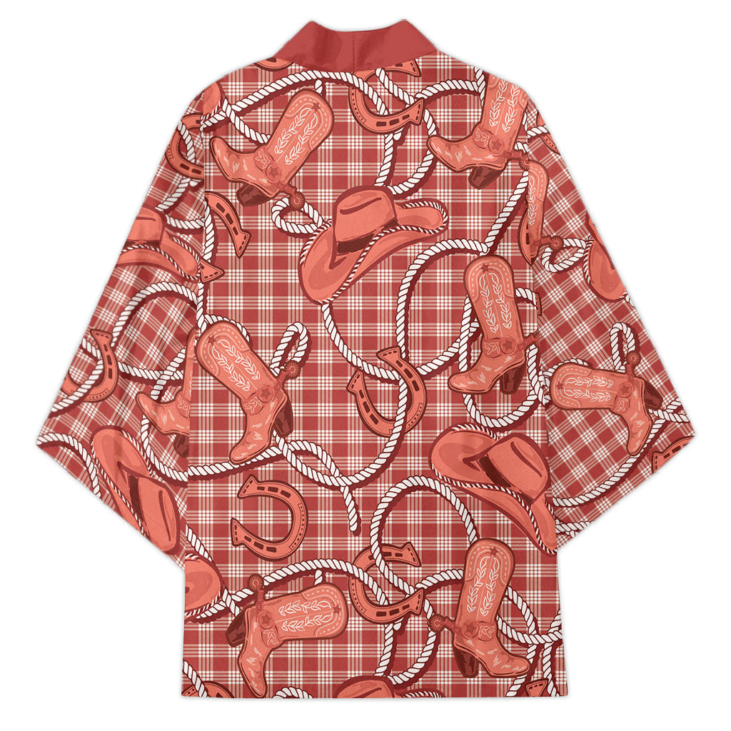 Red Hawaii Palaka Cowboy Kimono Hawaiian Paniolo Festival Spirit LT19 - Polynesian Pride
