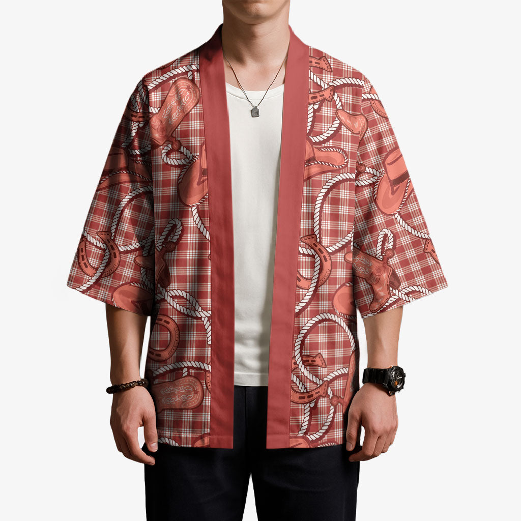 Red Hawaii Palaka Cowboy Kimono Hawaiian Paniolo Festival Spirit LT19 - Polynesian Pride