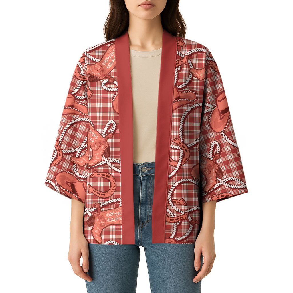 Red Hawaii Palaka Cowboy Kimono Hawaiian Paniolo Festival Spirit LT19 - Polynesian Pride