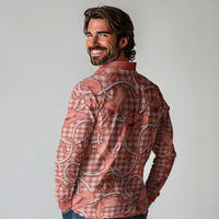 Red Hawaii Palaka Cowboy Long Sleeve Polo Shirt Hawaiian Paniolo Festival Spirit LT19 - Polynesian Pride