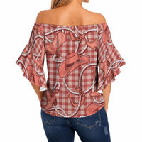 Red Hawaii Palaka Cowboy Off Shoulder Wrap Waist Top Hawaiian Paniolo Festival Spirit LT19 - Polynesian Pride