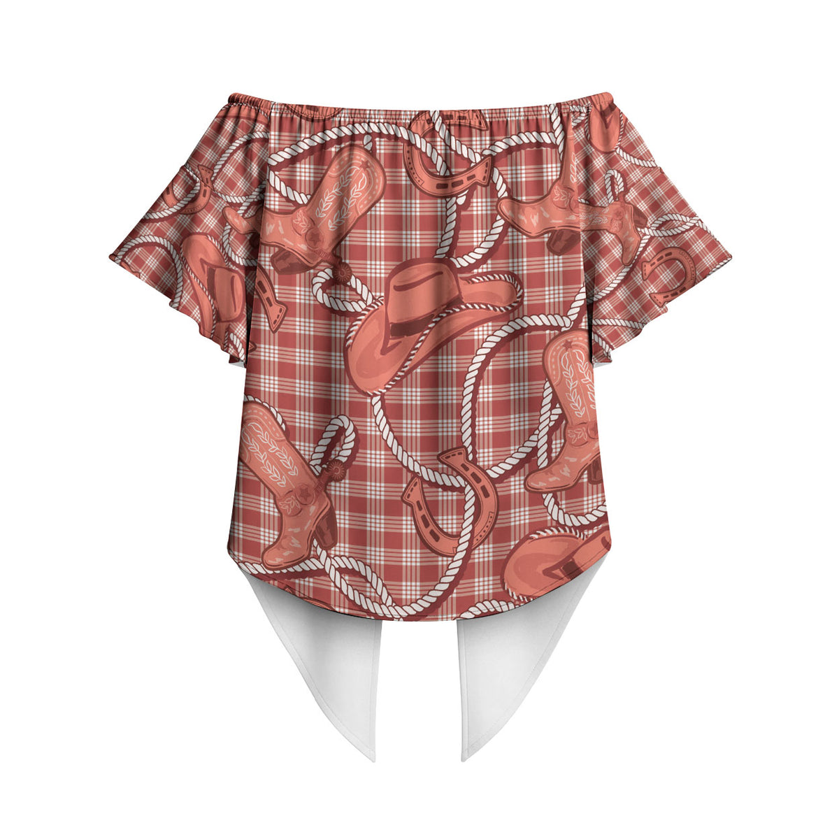 Red Hawaii Palaka Cowboy Off Shoulder Wrap Waist Top Hawaiian Paniolo Festival Spirit LT19 - Polynesian Pride