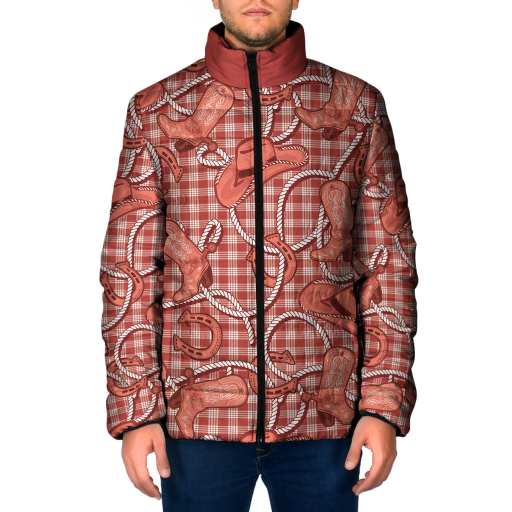 Red Hawaii Palaka Cowboy Padded Jacket Hawaiian Paniolo Festival Spirit