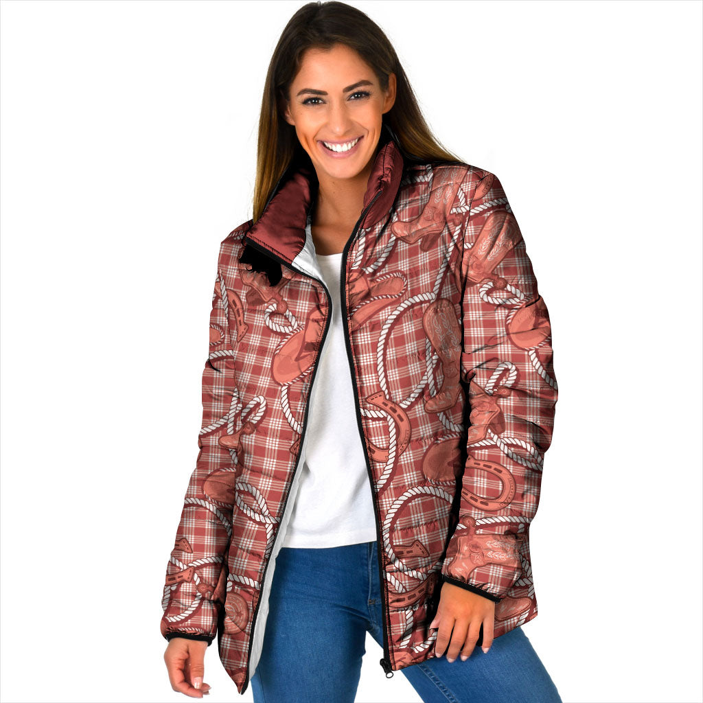 Red Hawaii Palaka Cowboy Padded Jacket Hawaiian Paniolo Festival Spirit LT19 Women Red - Polynesian Pride
