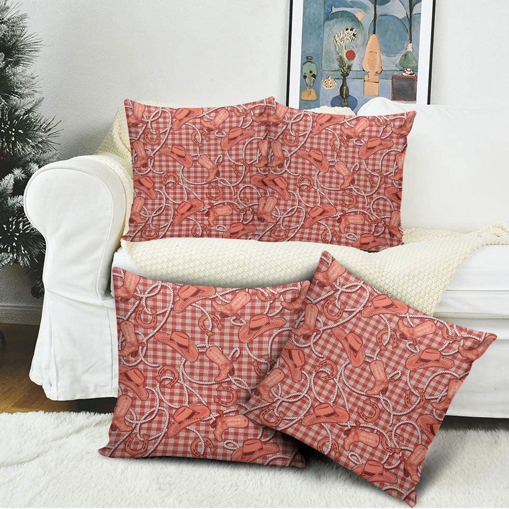 Red Hawaii Palaka Cowboy Pillow Cover Hawaiian Paniolo Festival Spirit LT19 - Polynesian Pride